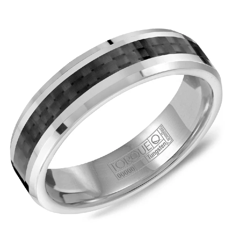 women's vintage style engagement rings-Torque Tungsten Collection 6MM Wedding Band with Black Carbon Fiber TU-0038