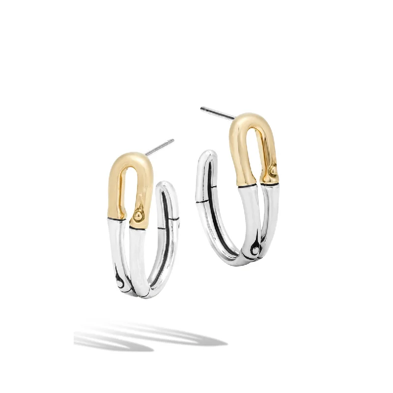 women's butterfly earrings-Bamboo Gold and Silver Hoop Earrings