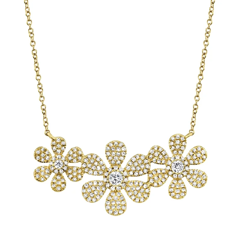 women's celestial necklaces-14K Yellow Gold Diamond Tri-Flower Necklace