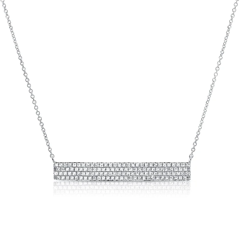 women's floral pendant necklaces-14K White Gold Diamond Pave Bar Necklace