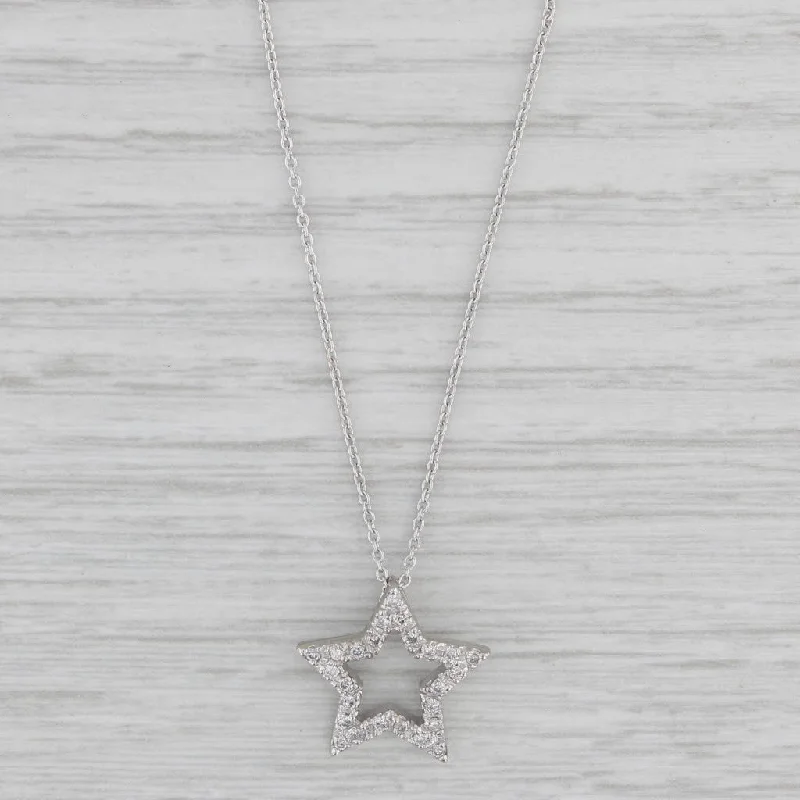 women's custom name necklaces-0.20ctw Diamond Star Pendant Necklace 14k White Gold 16" Cable Chain