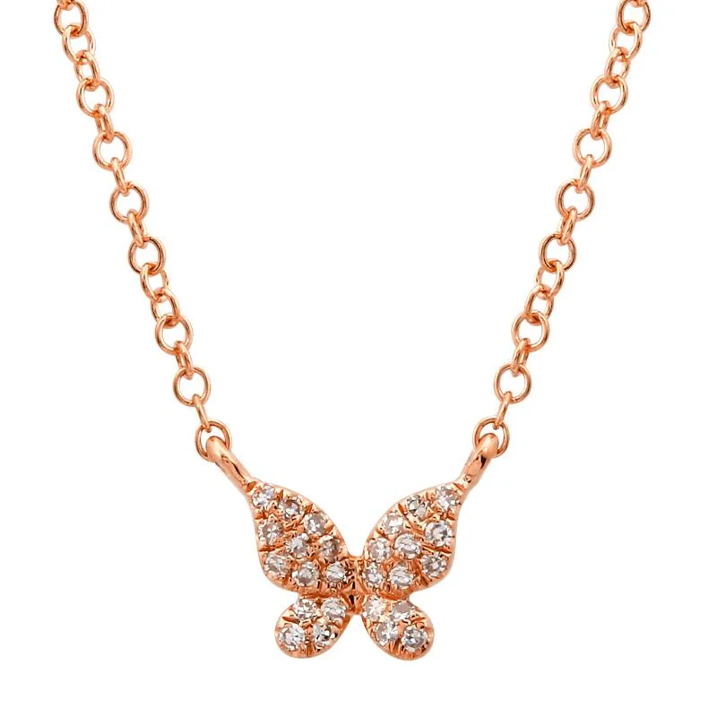 women's engraved heart necklaces-14k Rose Gold Diamond Single Butterfly Necklace