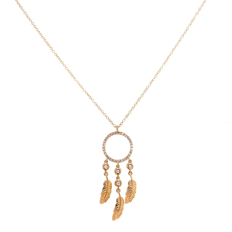 women's gold necklaces-14K Yellow Gold Diamond Dream Catcher Necklace