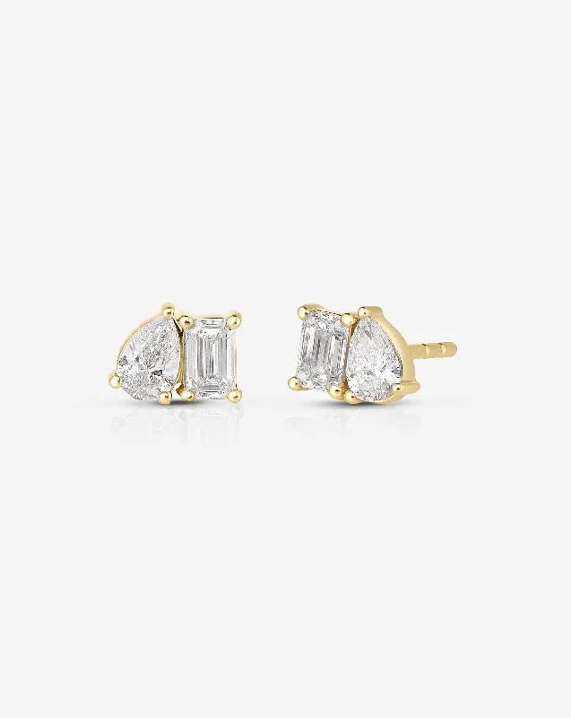 women's vintage earrings-Toi et Moi Diamond Studs