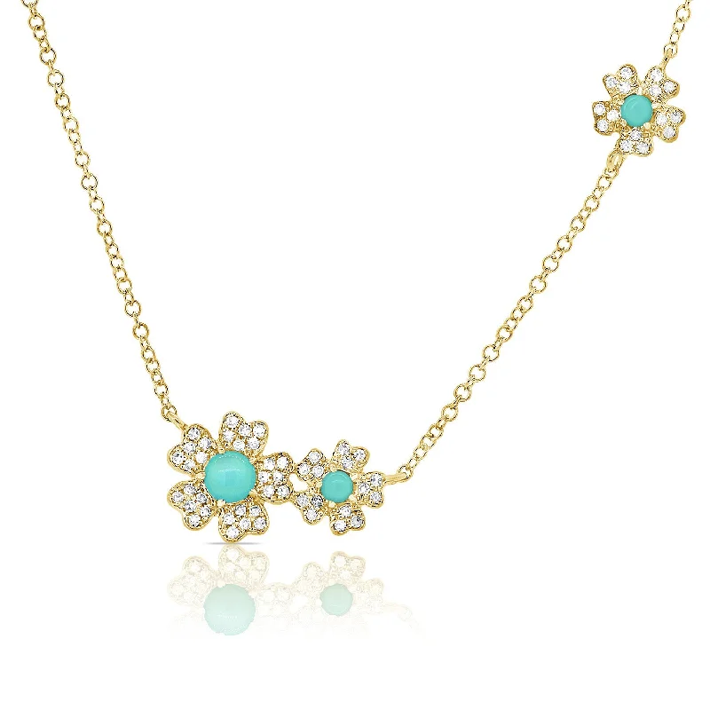 women's chakra necklaces-14K Yellow Gold Diamond and Mother of Pearl Flower Necklace