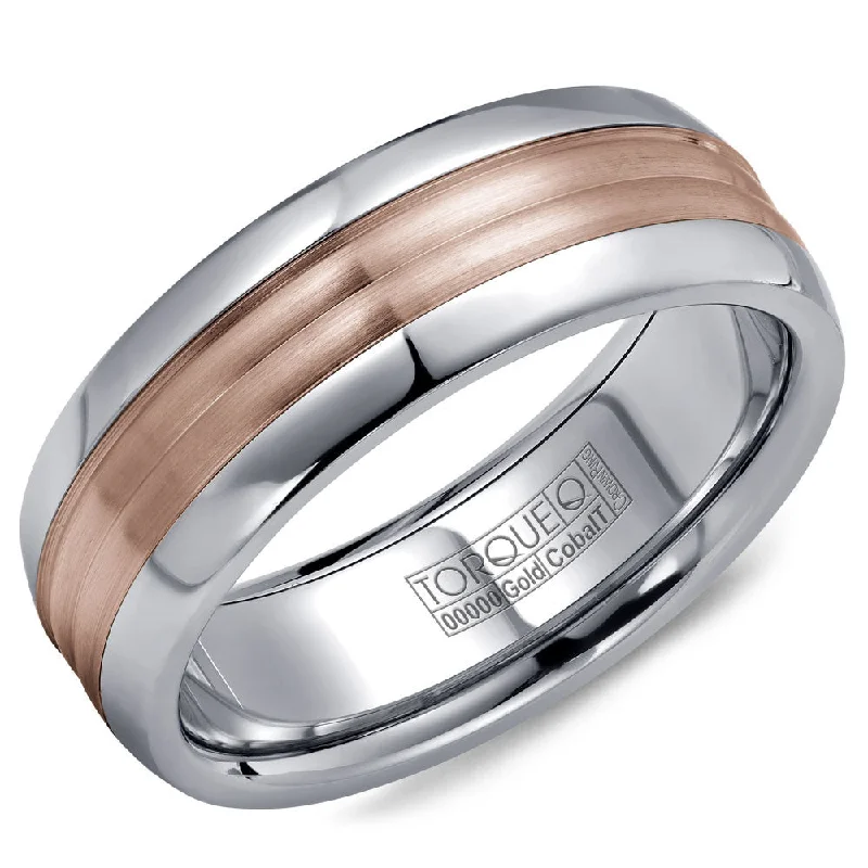 women's stylish engagement rings-Torque Cobalt & Gold Collection 7.5MM Wedding Band with Rose Gold Center CW024MR75