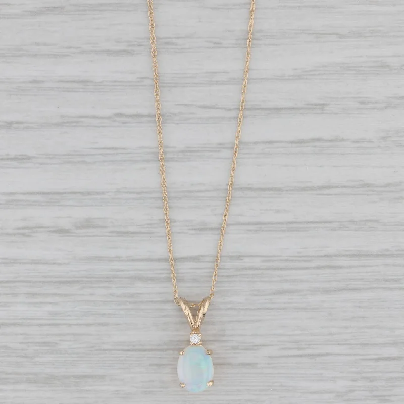 women's layered gold necklaces-Opal Diamond Drop Pendant Necklace 14k Yellow Gold 18.5" Rope Chain