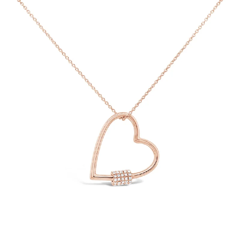 women's cross necklaces-14K Rose Gold Diamond Heart Charm Holder Necklace