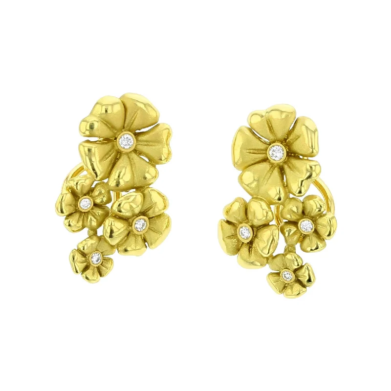 women's pearl earrings-18K Yellow Gold Diamond Blossom Earrings