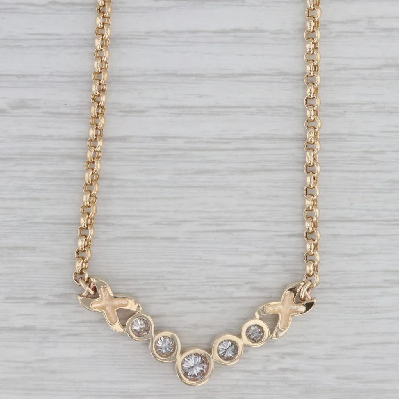 women's moonstone necklaces-0.97ctw Graduated Diamond V Necklace 14k Yellow Gold Rolo Chain 18"