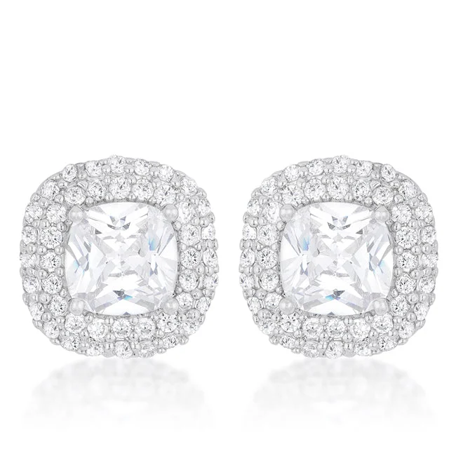 women's chandelier diamond earrings-Burke Cushion Double Halo Stud Earrings | 4.5ct