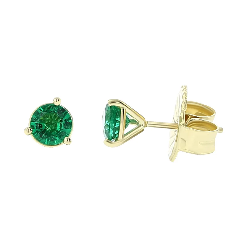 women's geometric earrings-18K Yellow Gold Emerald Stud Earrings