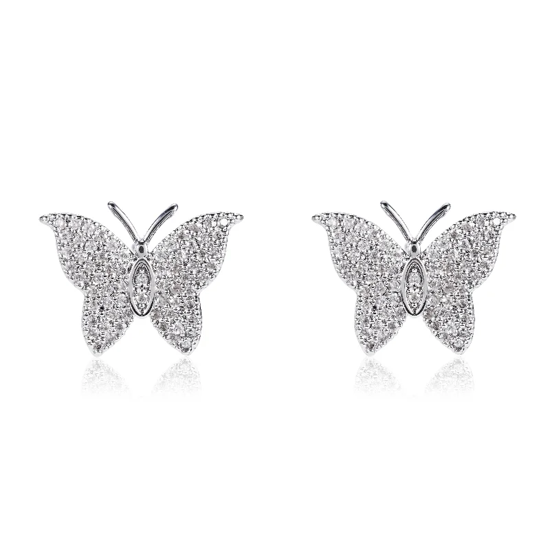 women's animal earrings-Amber Pave CZ Butterfly Stud Earrings