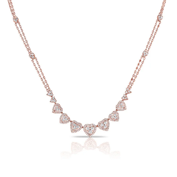 women's diamond necklace sets-14K Rose Gold Fancy Diamond Heart Necklace