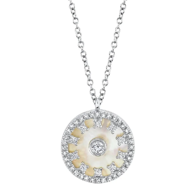 women's friendship necklaces-14K White Gold Diamond + Mother of Pearl Necklace