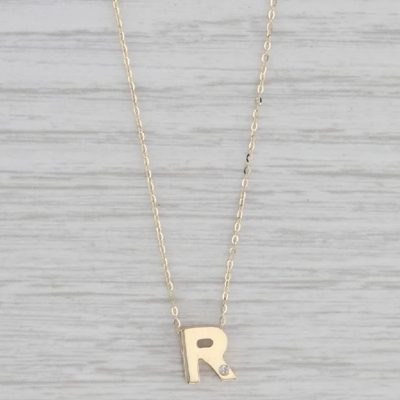 women's flower necklaces-Letter Initial "R" Pendant Necklace 14k Yellow Gold Diamond Accent 16-18" Cable