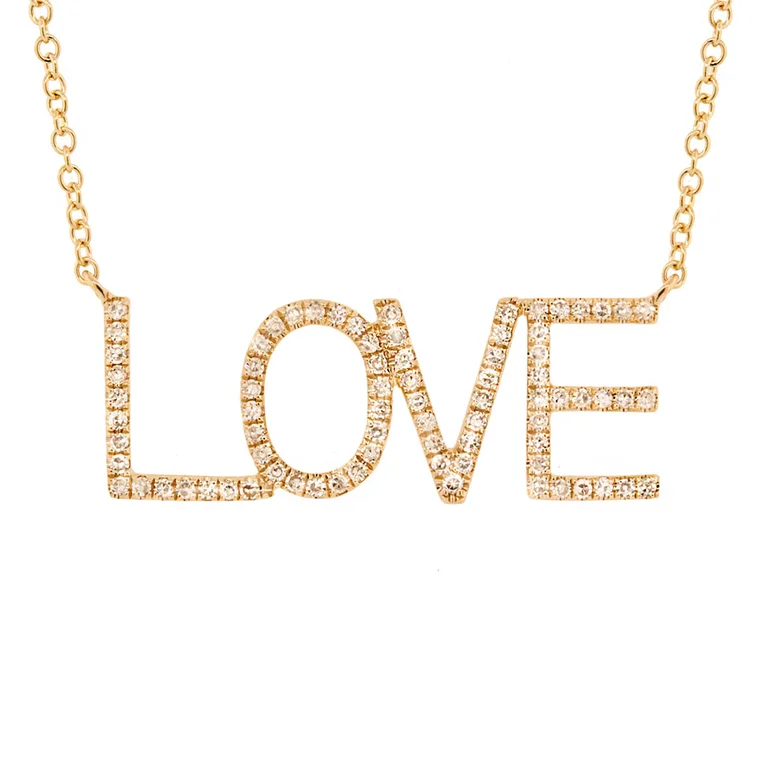 women's personalized name necklaces-14K Yellow Gold Diamond "LOVE" Necklace