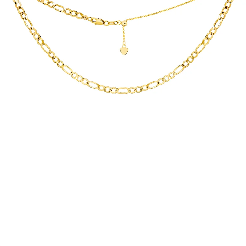 women's gemstone necklaces-14K Yellow Gold Adjustable Figaro Choker Necklace