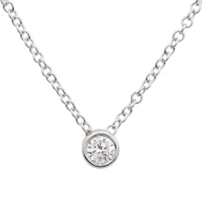 women's wedding necklaces-14K White Gold Bezeled Diamond Necklace