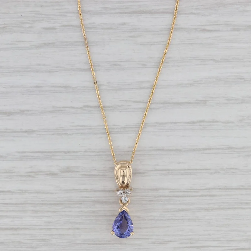 women's diamond and sapphire necklaces-1.21ctw Tanzanite Diamond Drop Pendant Necklace 14k Gold 17-18" Cable Chain