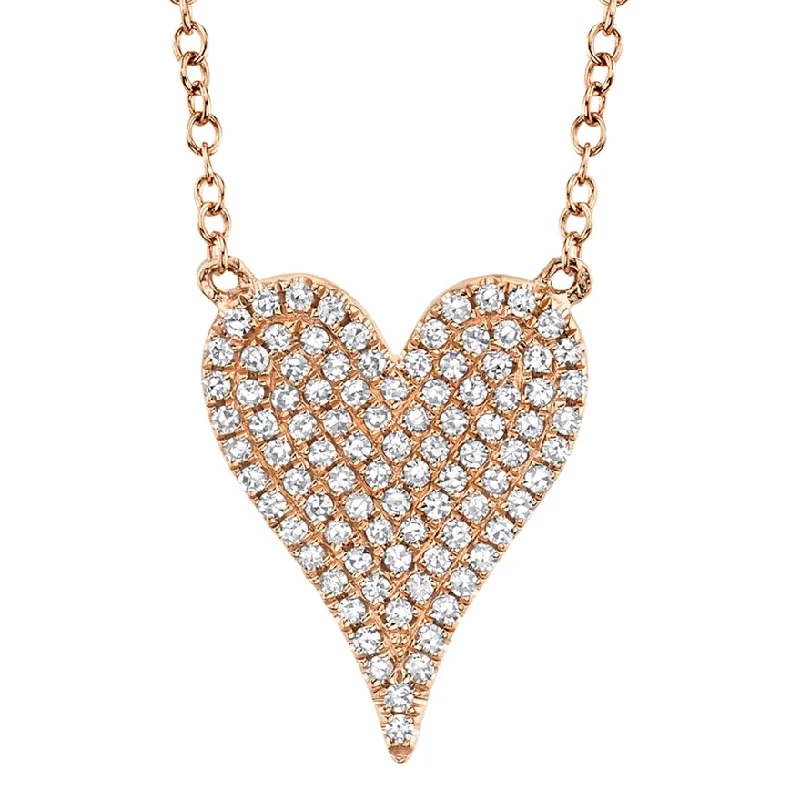 women's layered necklaces-14K Rose Gold Pave Diamond Heart Necklace (Medium)