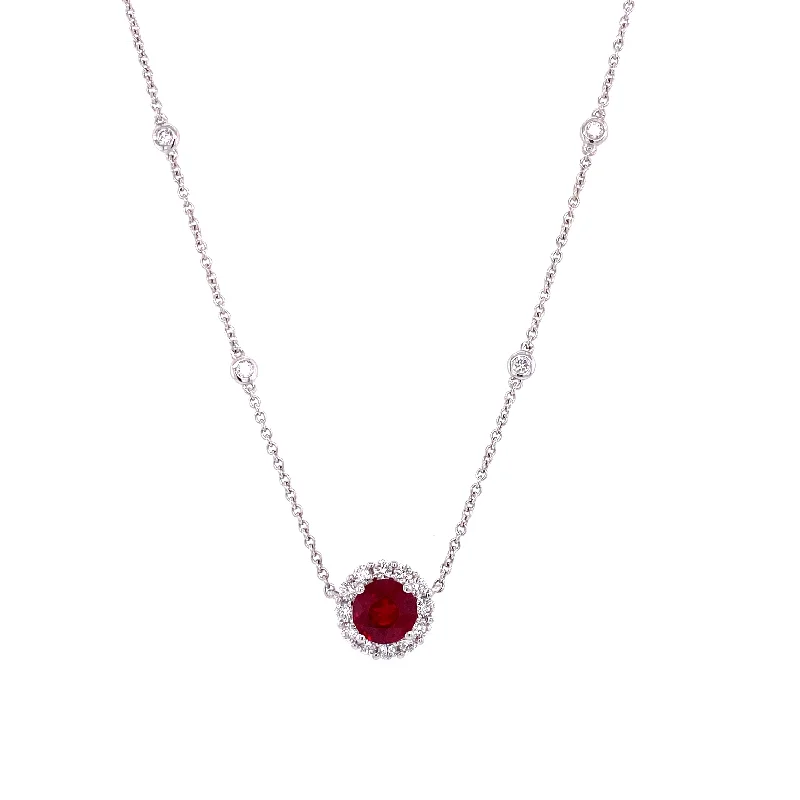 women's minimalist necklaces-18K White & Yellow Gold Diamond + Ruby Necklace