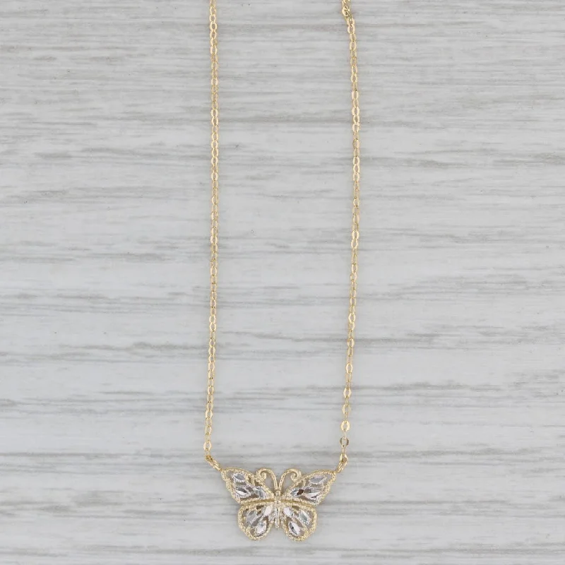 women's designer necklaces-2-Toned Butterfly Pendant Necklace 14k Yellow White Gold 18" Cable Chain