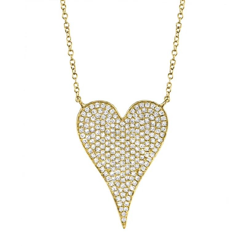 women's pendant necklaces-14K Yellow Gold Diamond Heart Necklace (Large)