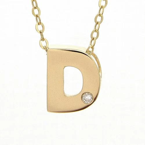 women's minimalist necklaces-14K Yellow Gold Initial "D" With Diamond Necklace