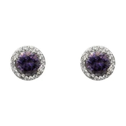 women's chandelier earrings-Isla Amethyst Round Halo CZ Stud Earrings - 10mm | 1.2ct