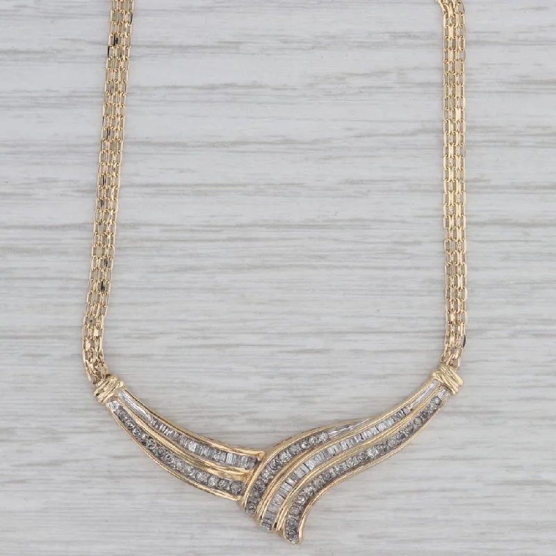 women's double chain necklaces-0.95ctw Diamond V Necklace 10k Yellow Gold 16.75" Bismarck Chain