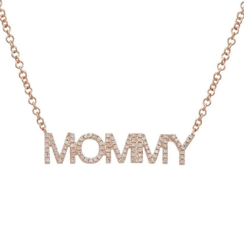 women's zodiac sign necklaces-14K Rose Gold Diamond "MOMMY" Necklace