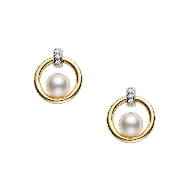 women's hoop earrings with gemstones-Akoya Cultured Pearl and Diamond Circle Earrings