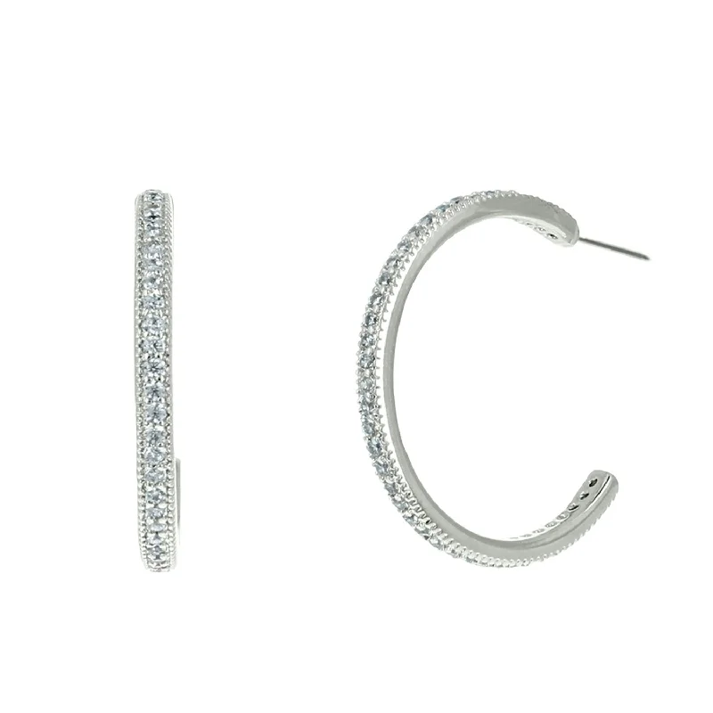 women's two-tone earrings-Fanny 20mm CZ Silver Hoop Earrings