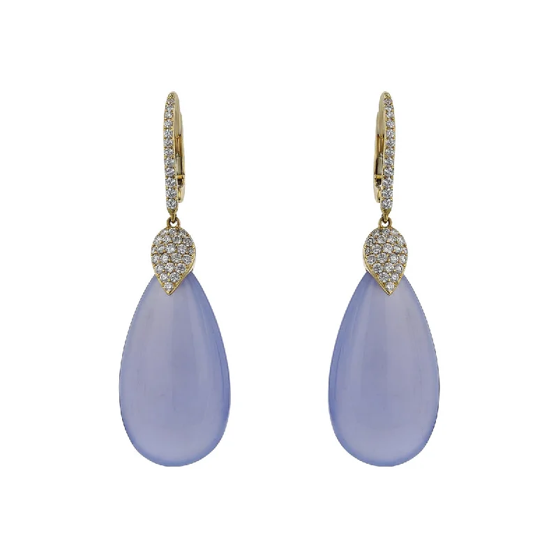 women's large hoop earrings-Blue Chalcedony and Diamond Drop Earrings