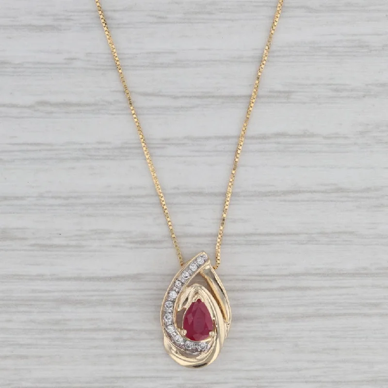 women's rose gold chain necklaces-0.60ctw Ruby Diamond Teardrop Pendant Necklace 14k Yellow Gold 18" Box Chain