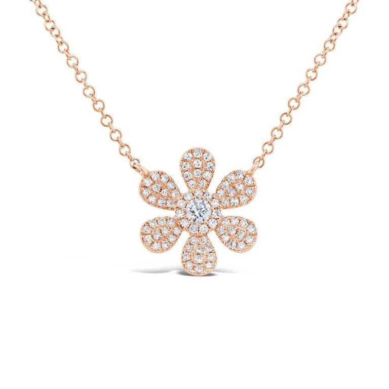 women's minimalist necklaces-14K Rose Gold Diamond Daisy Flower Necklace