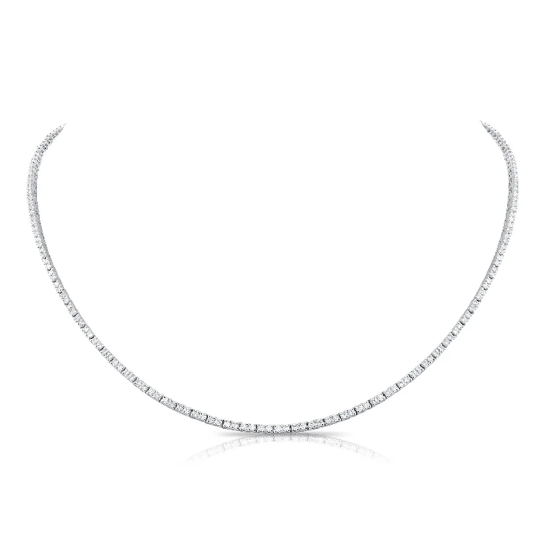 women's gemstone pendant necklaces-14K White Gold Diamond Tennis Necklace