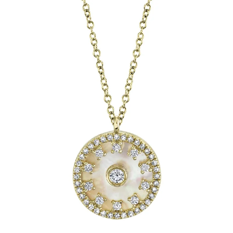 women's vintage-inspired necklaces-14K Yellow Gold Diamond + Mother of Pearl Necklace