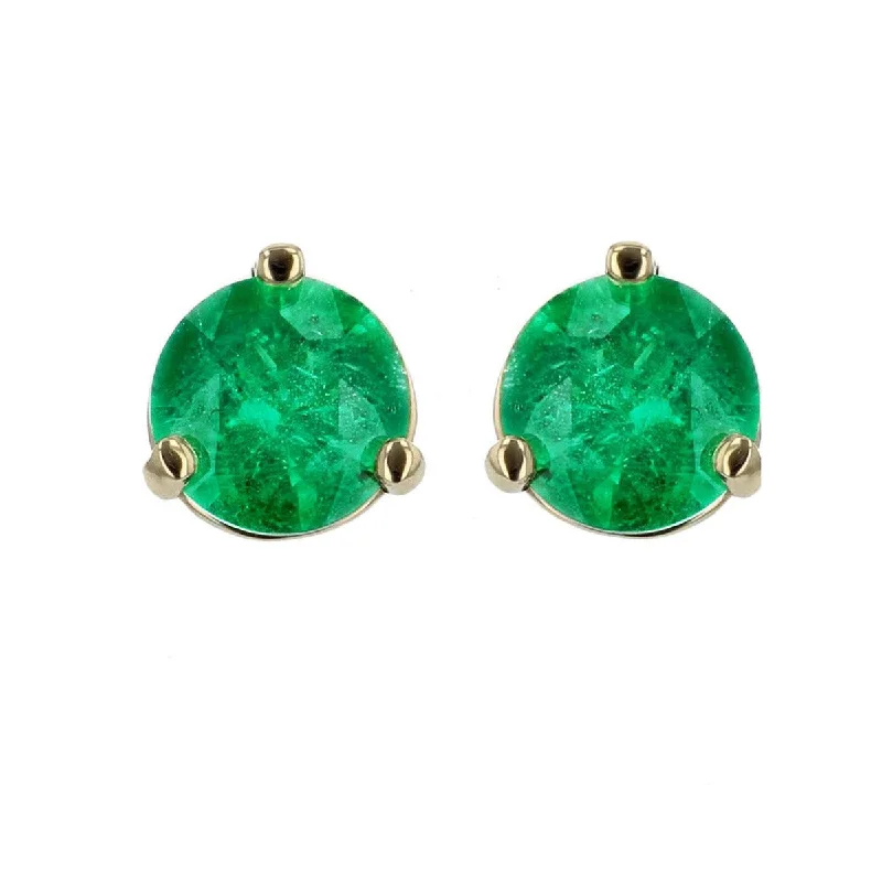 women's infinity loop earrings-18K Yellow Gold Colombian Emerald Stud Earrings