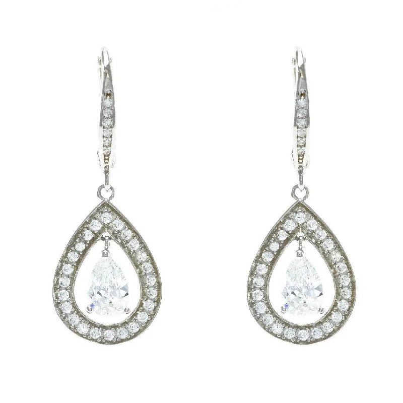 women's butterfly earrings-Riva Tear Drop Halo CZ Earrings