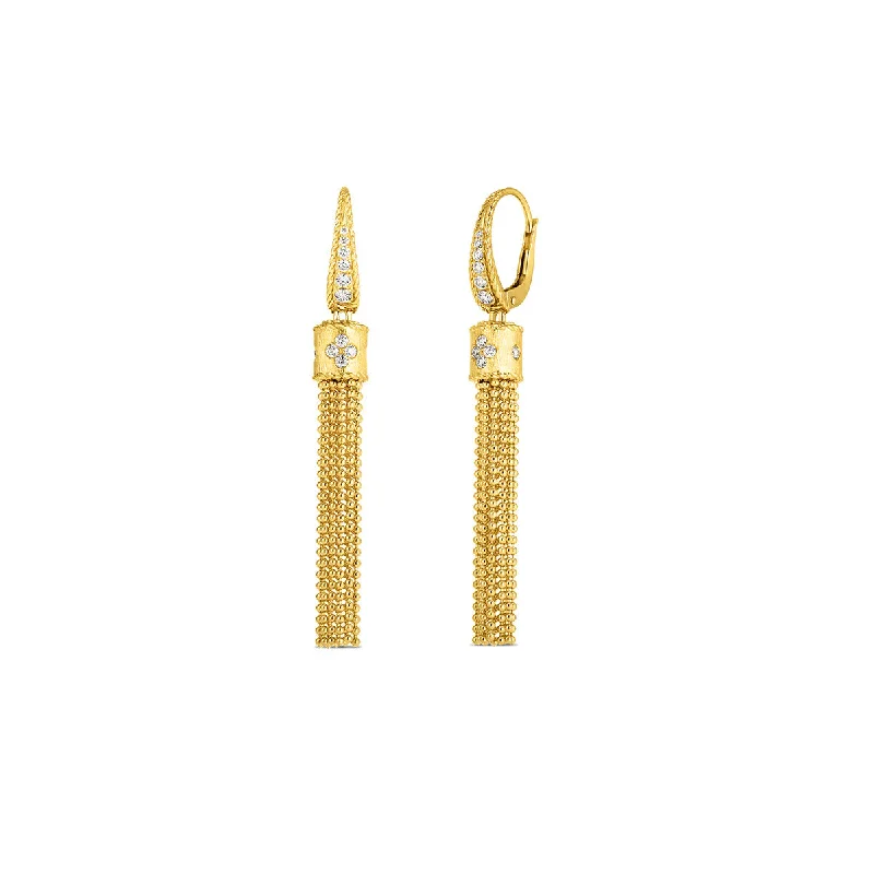 women's star earrings-18K Yellow Gold Princess Diamond Tassel Drop Earrings