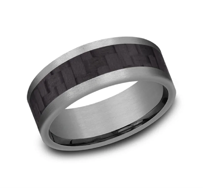 women's diamond wedding and engagement rings-Gray Tantalum With Black Carbon Fiber ‘The Senna’ 8mm Wedding Band