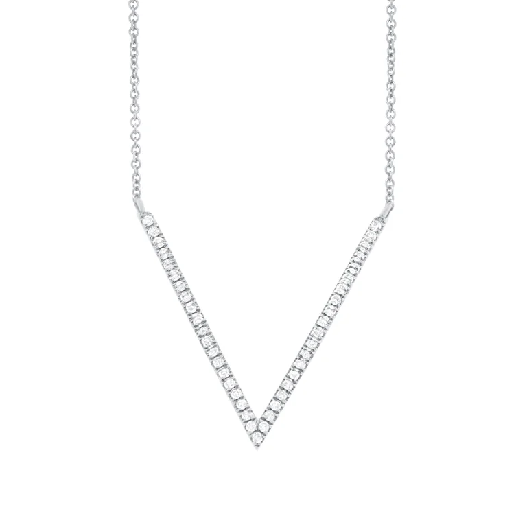 women's nature-inspired necklaces-14K White Gold Diamond "V" Necklace