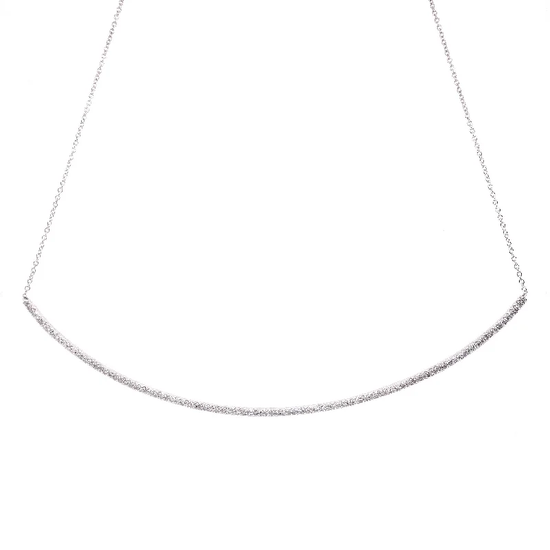 women's nature-inspired necklaces-14K White Gold Diamond Long Curved Bar Necklace