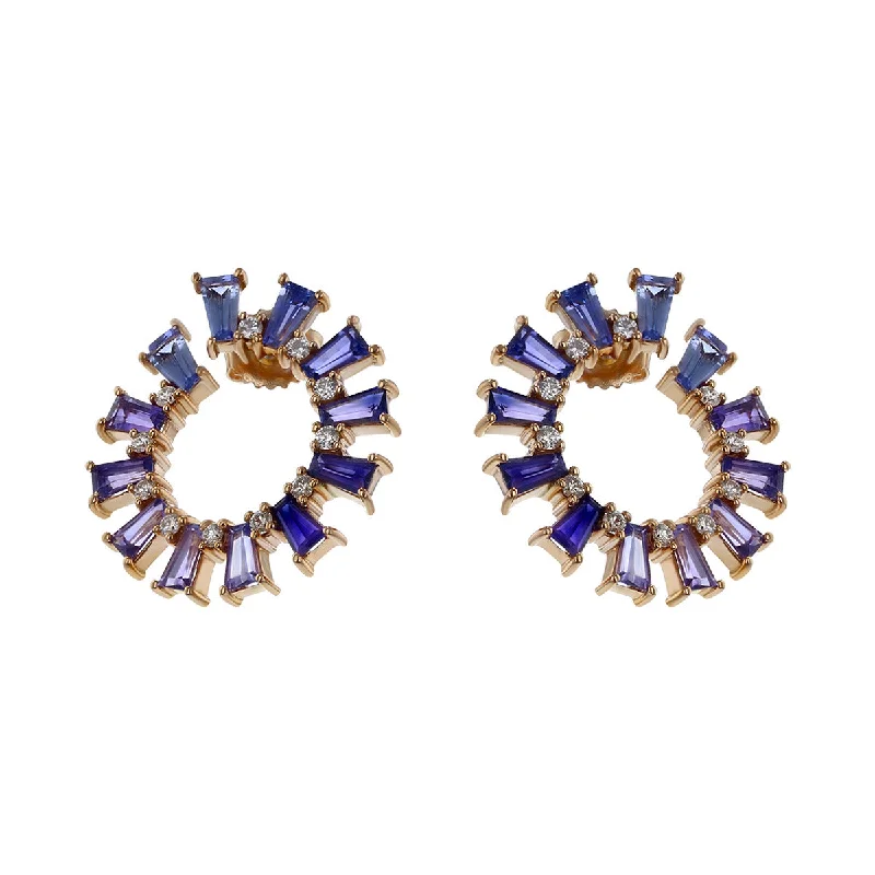 women's colorful earrings-Blue Sapphire Ombre Wrap Around Hoop Earrings