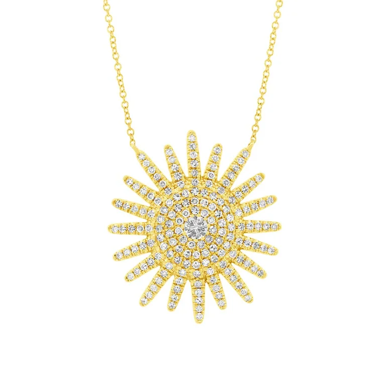 women's necklace and earring sets-14K Yellow Gold Diamond Sunburst Necklace