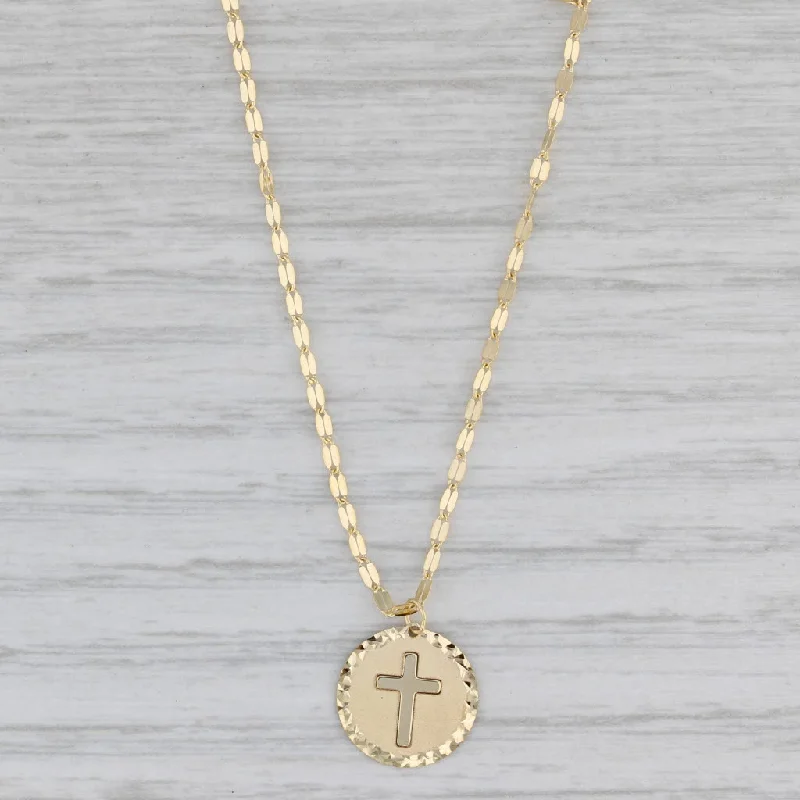 women's engraved necklaces-Reversible Cross Token Pendant Necklace 14k Yellow Gold Gucci Chain 18"