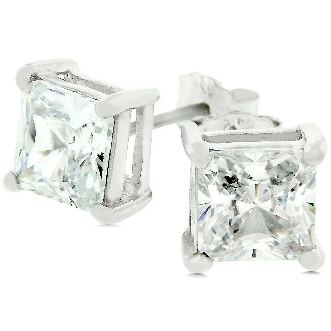 women's statement earrings-Halen Princess Cut Stud Earrings  – 6mm  | 1.25 ct | Sterling Silver