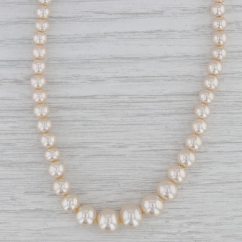 women's sterling silver necklaces-Vintage Le Paradis Simulated Pearl Strand Necklace Sterling Silver Clasp 17"